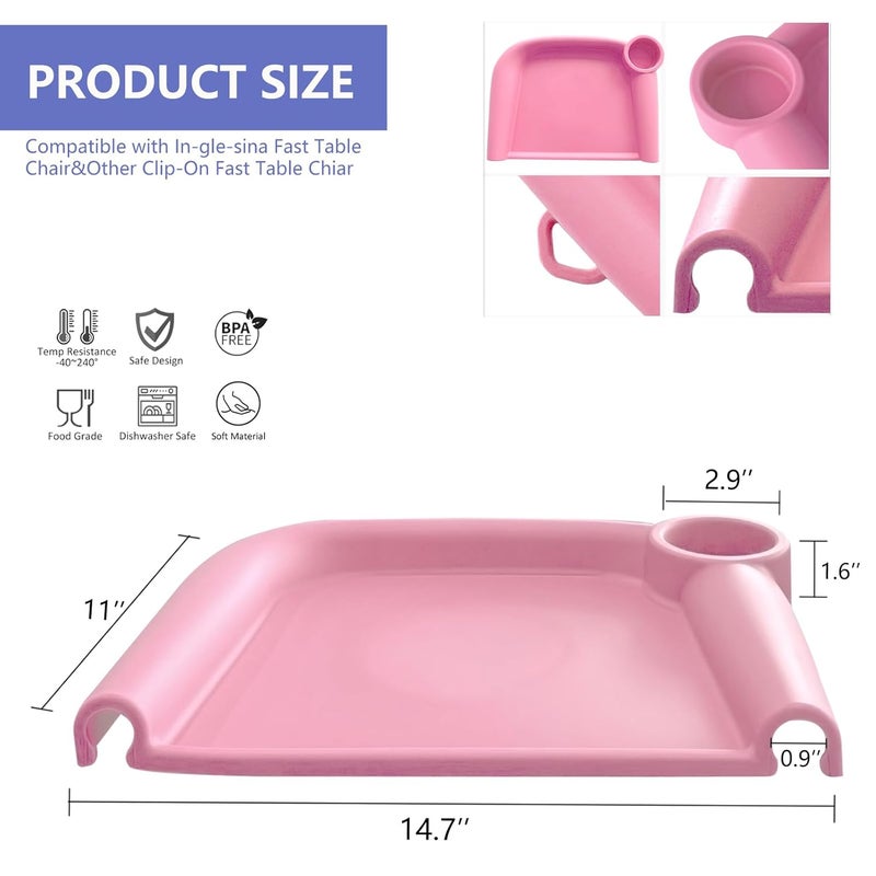 Failun Silicone Baby Dining Tray Compatible with Inglesina Fast Table Chair & Other Hook-On High Chairs,Portable Clip-On Fast Table Chair Baby Tray, Dishwasher Safe & BPA Free (Pink) - Image 2